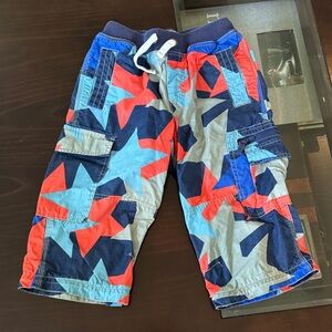 Mini Boden Blue and Red Geometric Kids Shorts